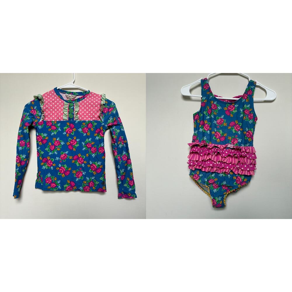 Matilda Jane Girls Swimsuit Bundle Size 8 One Piece Rash Guard Floral Ruffle Set
